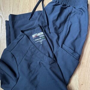 Grey's Anatomy Dark Blue Scrub Ensemble, XS TOP, S bottoms , worn 2x